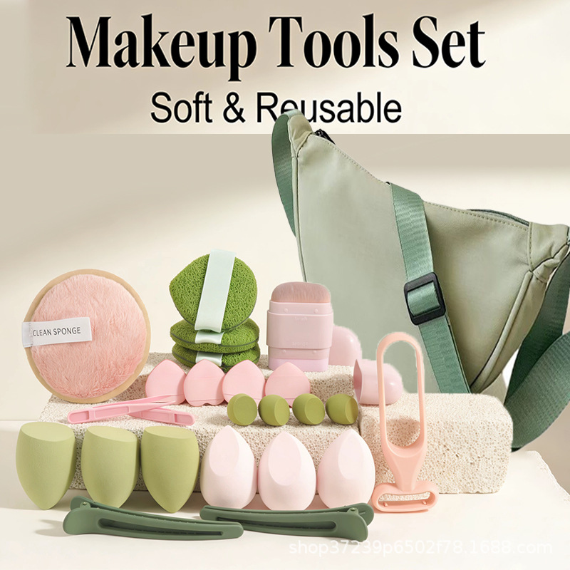 Beauty Makeup Tools Set - Stylische Dumpling-Tasche mit 23-teiligem grünem Make-up-Set,