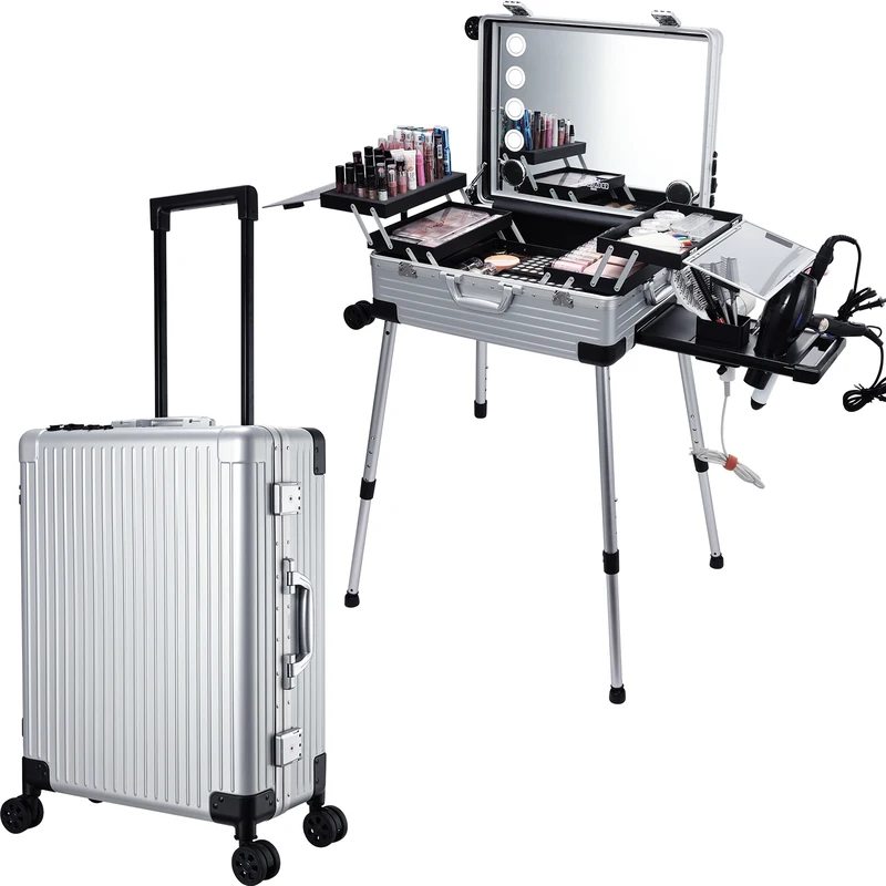 Beauty Makeup Trolley - 24'' Rollender Make-up-Koffer mit Vollbild-Beleuchtungsspiegel Bluetooth-Lautsprecher