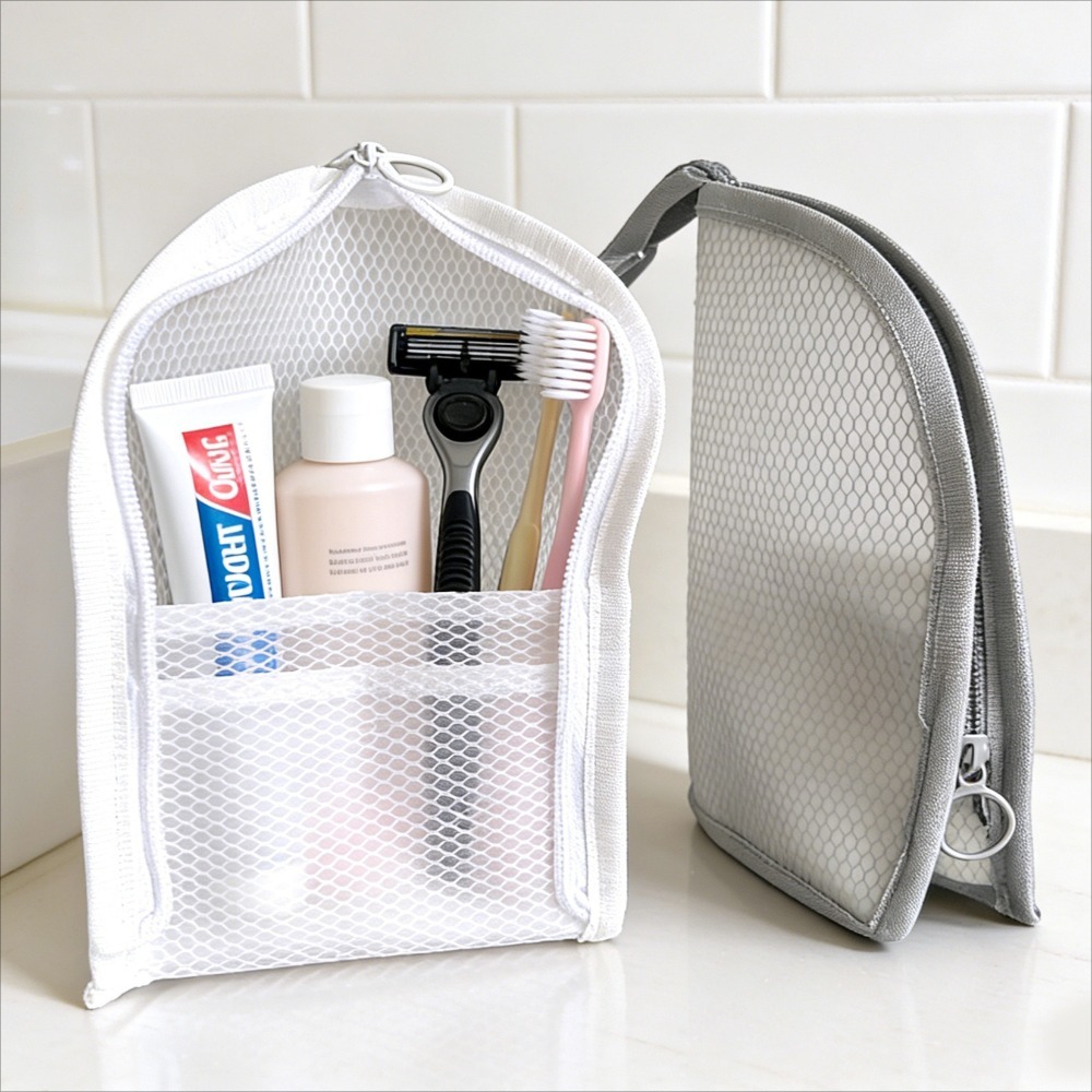 Beauty Makeup Vanity - Netz-Kulturtasche, atmungsaktiv, schnell trocknend, vertikaler Zahnbürstenhalter,