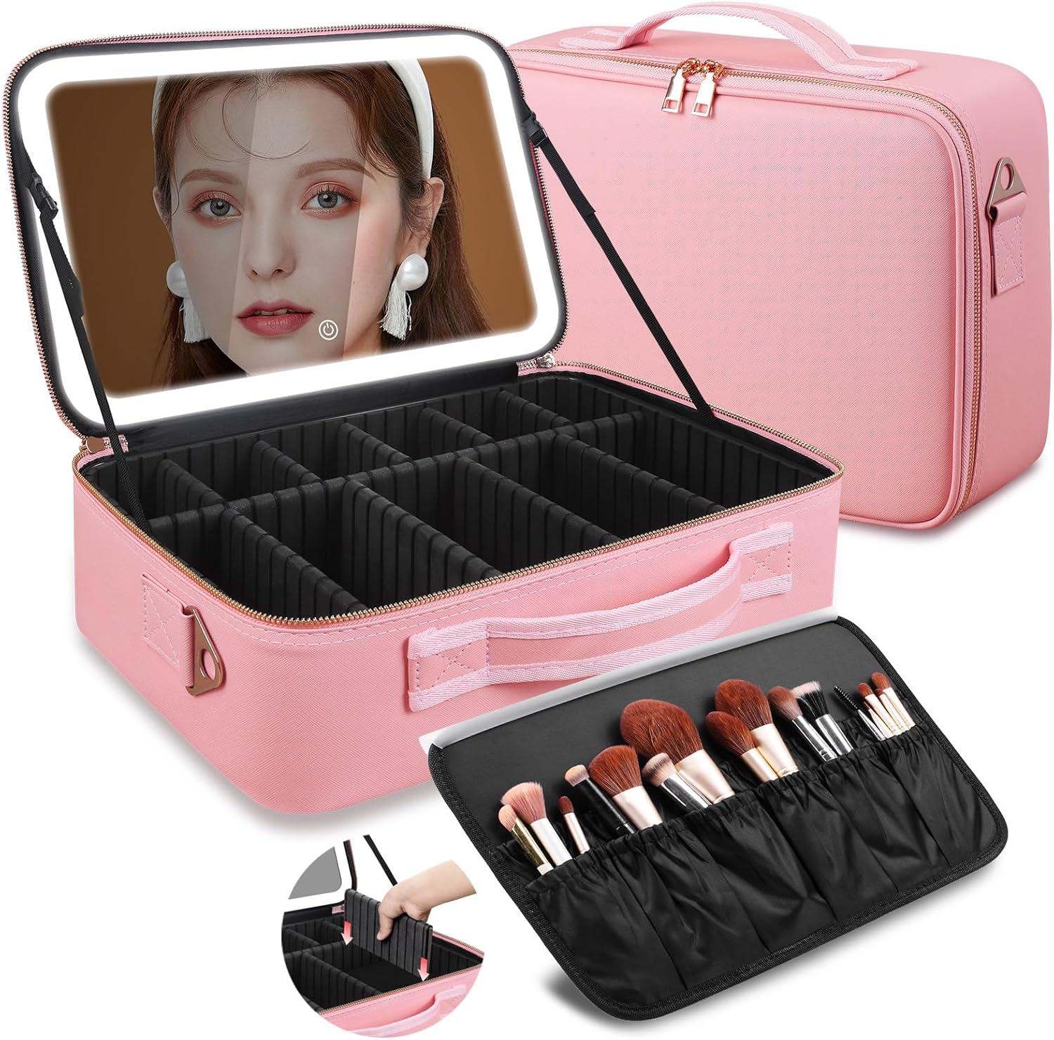Beauty Makeup Vanity - Große Kosmetiktasche 15''X11'' mit LED-Spiegel 3-Farben-Licht